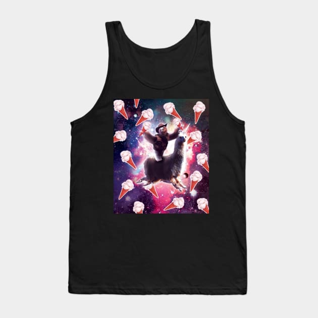 Cowboy Space Sloth On Llama Unicorn - Ice-Cream Tank Top by Random Galaxy